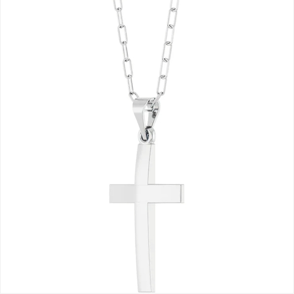 Paperclip Cross Necklace Sterling Silver - 18 Inch 📎 Chain NWT Gift Box Unisex - Picture 2 of 3